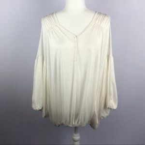 Free People Cream Boho Long Sleeve Semi Sheer Blouse Size Large